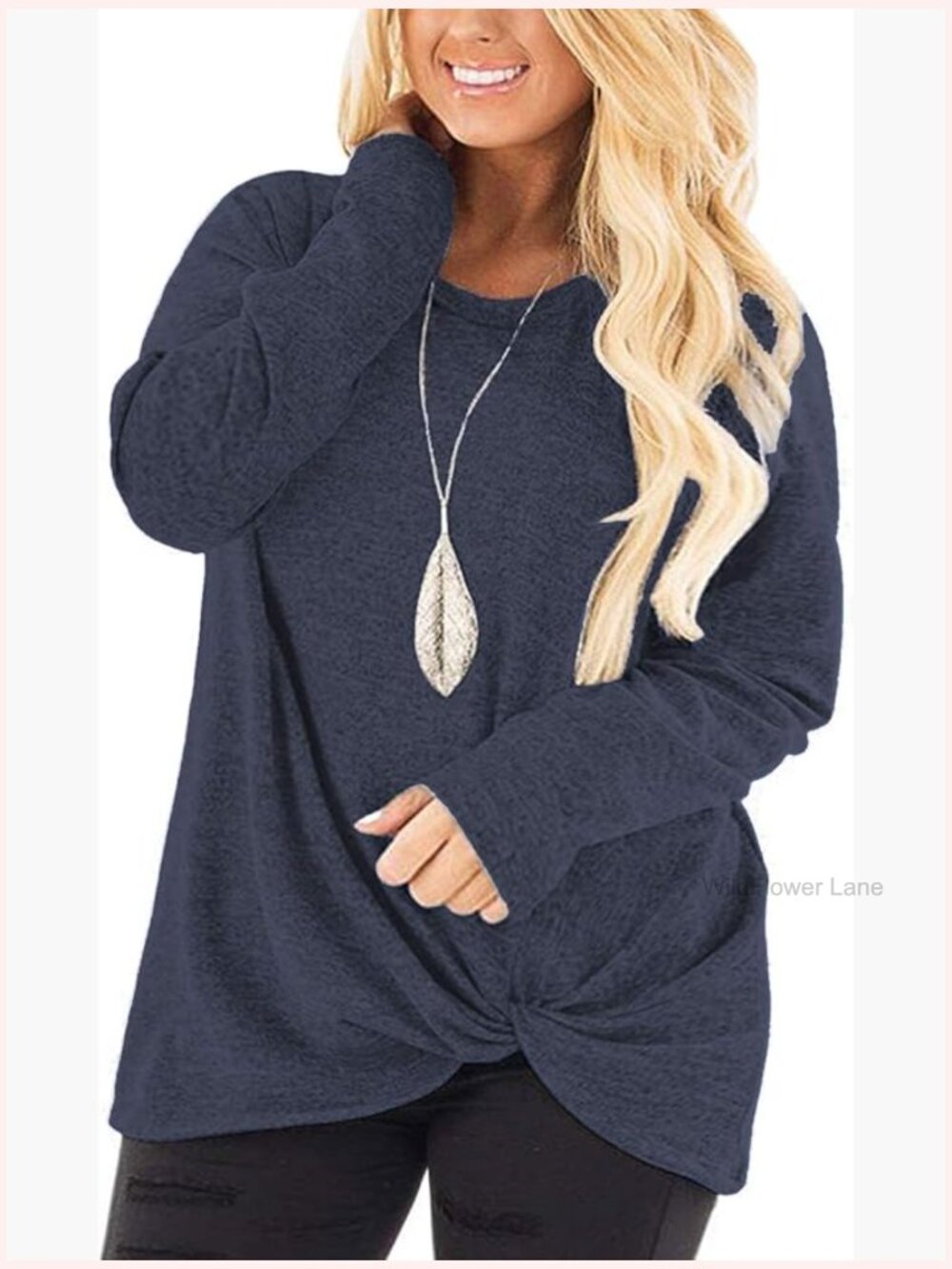 Plus Size Knotted Long Sleeve Tee Loose Casual Blouse